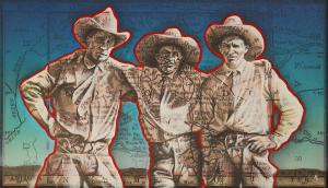 3 Amigos, 8.5in x 14in, Airbrushed/Brushed Acrylic & Graphite on Vintage Colorado Map Image