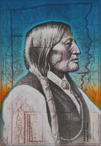 Profile, 14in x 11in, Airbrushed/Brushed Acrylic & Graphite on Vintage Indian Territory Map Image